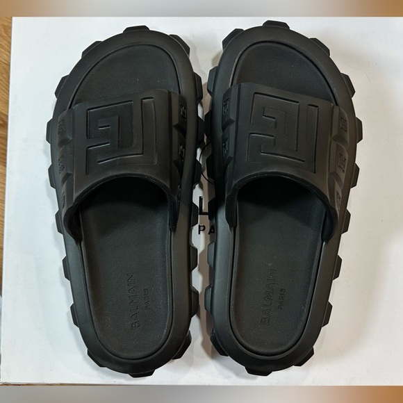 Brand New BALMAIN Ari Black Logo Rubber Slides 38-39 - Picture 5 of 12